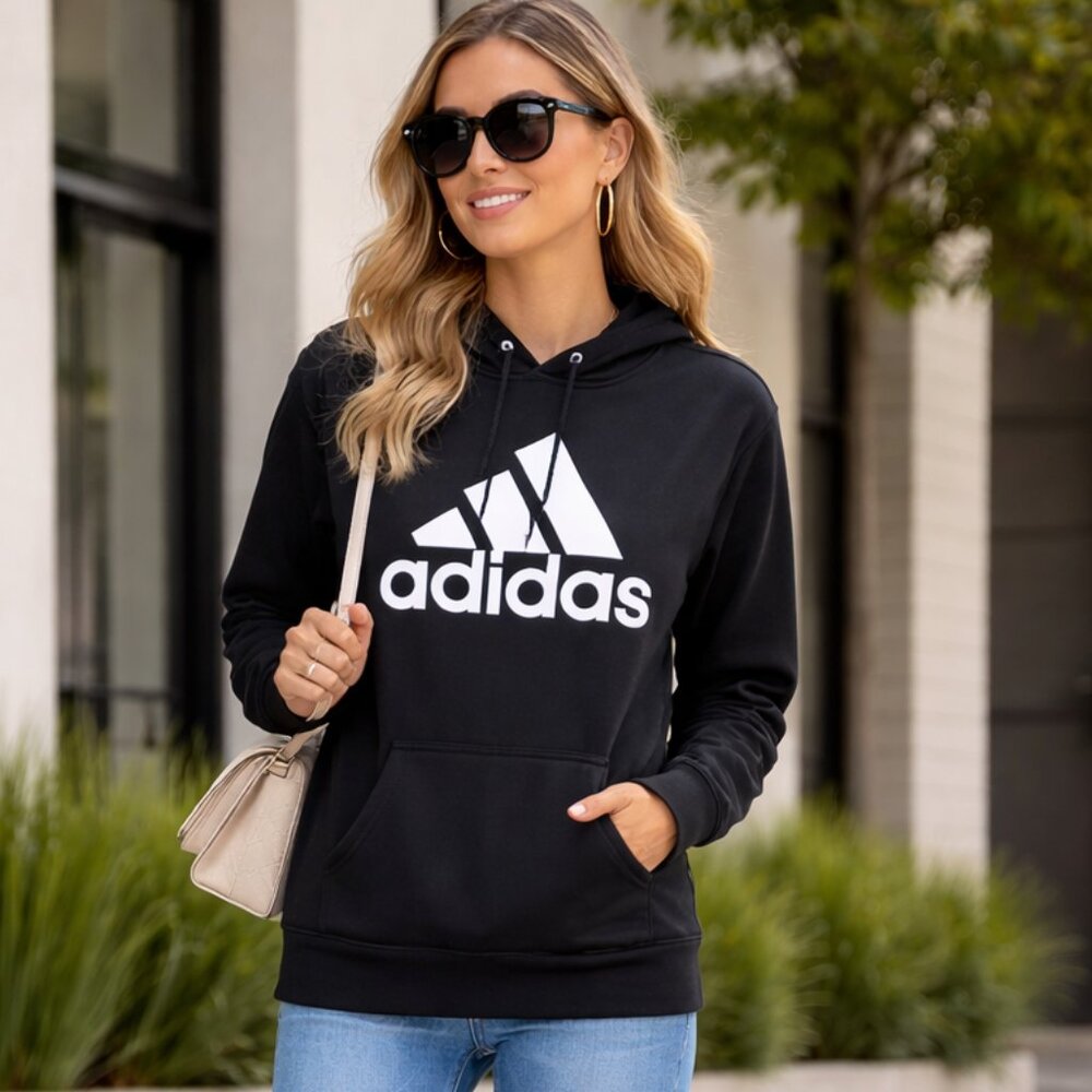 Adidas Women's Black Logo Hoodie Sweatshirt